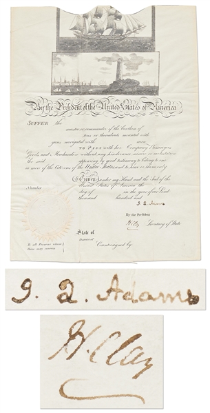 John Quincy Adams Ship's Papers Signed as President -- Countersigned by Henry Clay as Secretary of State
