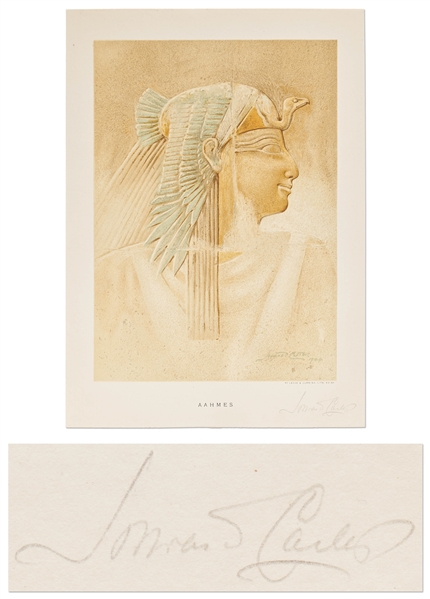 Howard Carter Signed Chromolithograph of the Pharoah Aahmes -- Beautiful and Rare