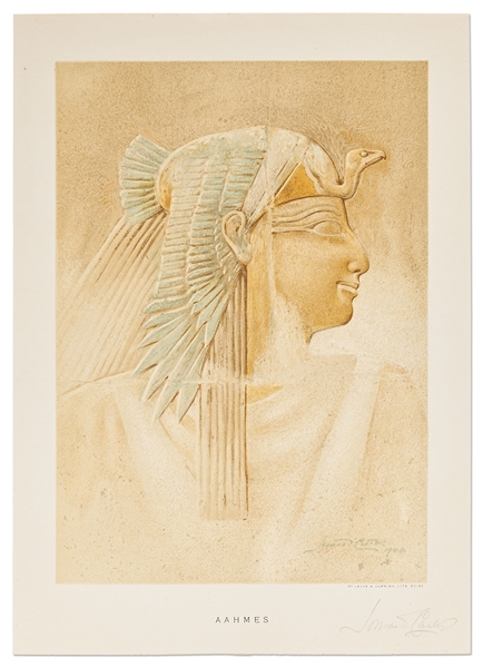 Howard Carter Signed Chromolithograph of the Pharoah Aahmes -- Beautiful and Rare