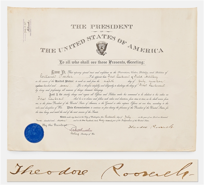 Theodore Roosevelt Military Appointment Signed as President