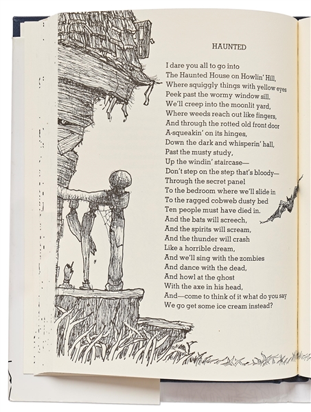 Shel Silverstein Large Hand-Drawn Sketch Within a Signed First Edition of ''Falling Up'' -- Silverstein Draws a Boy Having His Hair Erased by a No. 2 Pencil