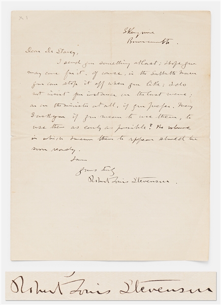 Robert Louis Stevenson Autograph Letter Signed -- ''...in the Sabbath morn you can stop it off...''