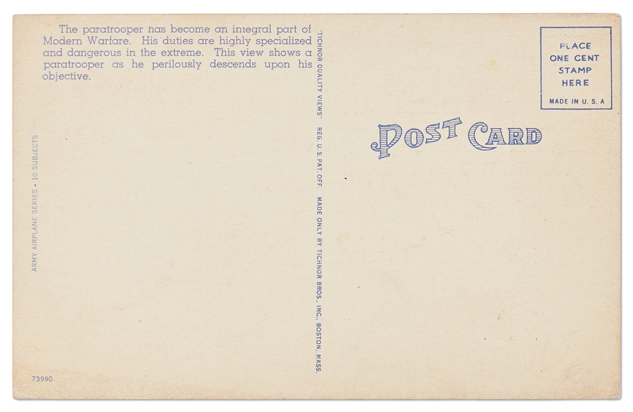 Lewis Nixon III Signed Postcard of a U.S. Army Paratrooper