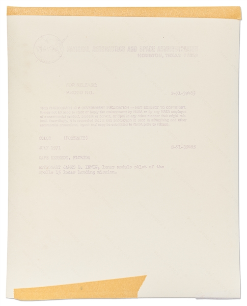 Jim Irwin Signed Red-Numbered NASA Photo on ''A Kodak Paper''
