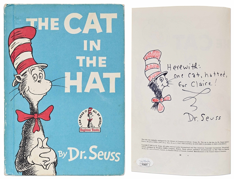 Dr. Seuss Hand-Drawn and Signed Sketch of the Cat in the Hat -- With JSA COA