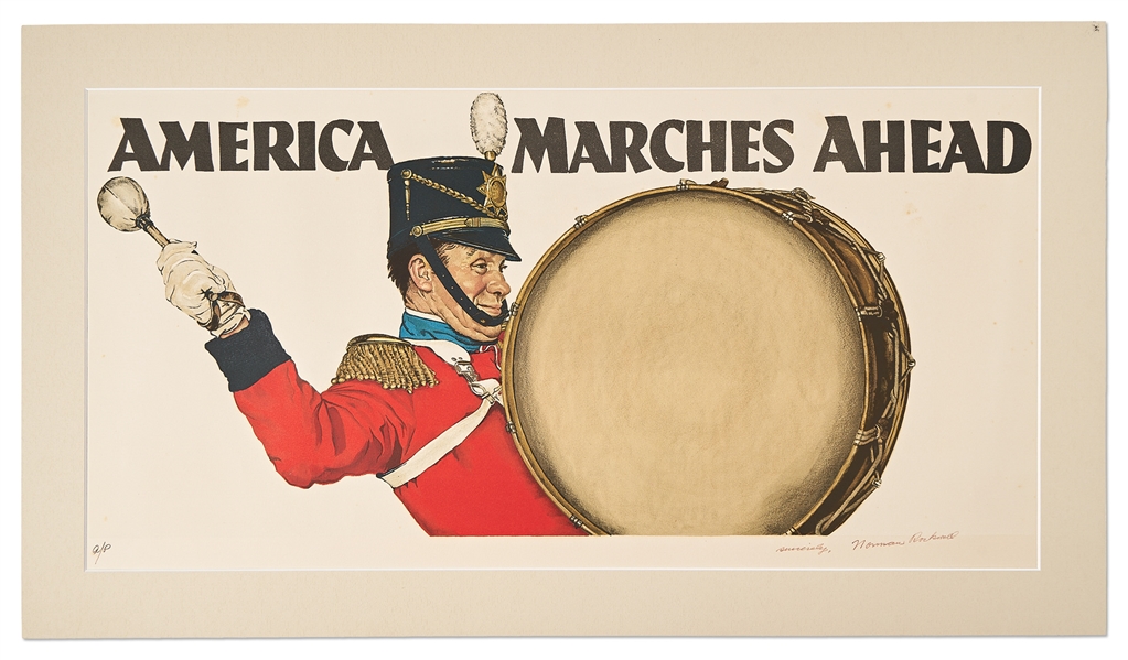 Norman Rockwell Signed Artist Proof Lithograph of ''America Marches Ahead'' -- Large Lithograph Completed in 1975 After Nixon's Resignation