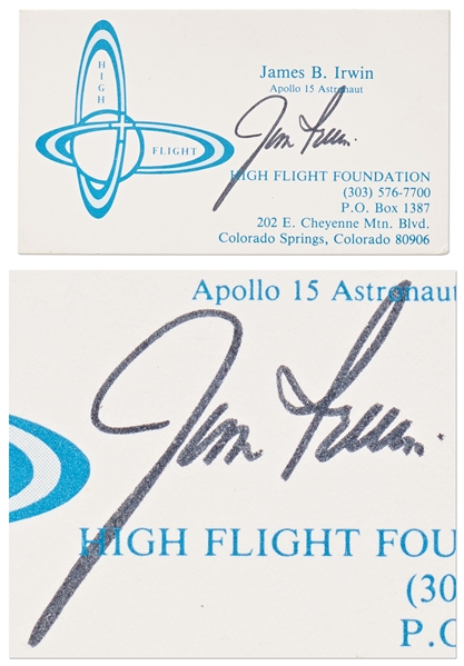Jim Irwin Signed Business Card for the High Flight Foundation