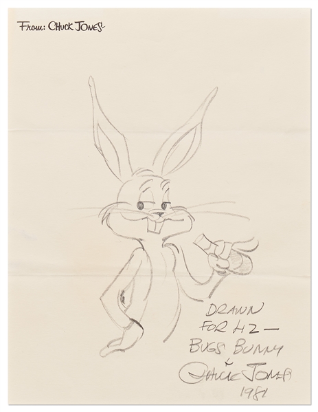Chuck Jones Signed Hand-Drawn Sketch of Bugs Bunny -- Measures 8.25'' x 10.75''