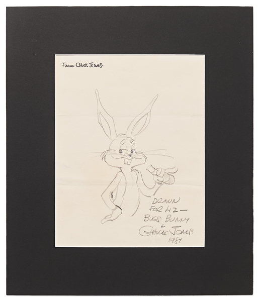 Chuck Jones Signed Hand-Drawn Sketch of Bugs Bunny -- Measures 8.25'' x 10.75''