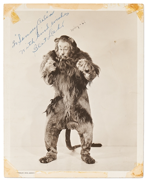 Bert Lahr Signed 8'' x 10'' Photo as the Lion from ''The Wizard of Oz'' -- An Iconic Image of the Cowardly Lion Looking for a Fight