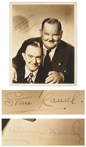 Stan Laurel & Oliver Hardy Signed Photo -- Measures 8'' x 9.75''