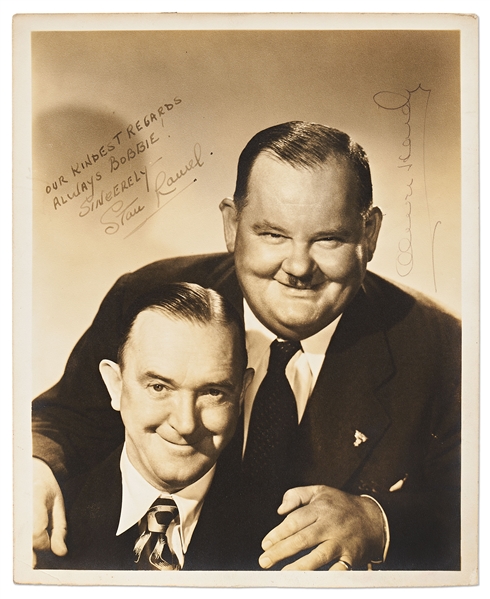 Stan Laurel & Oliver Hardy Signed Photo -- Measures 8'' x 9.75''