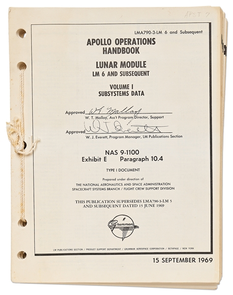Original ''Apollo Operations Handbook'' Published September 1969 by Grumman -- Considered the ''Bible'' for Apollo 12's Lunar Module ''Intrepid''
