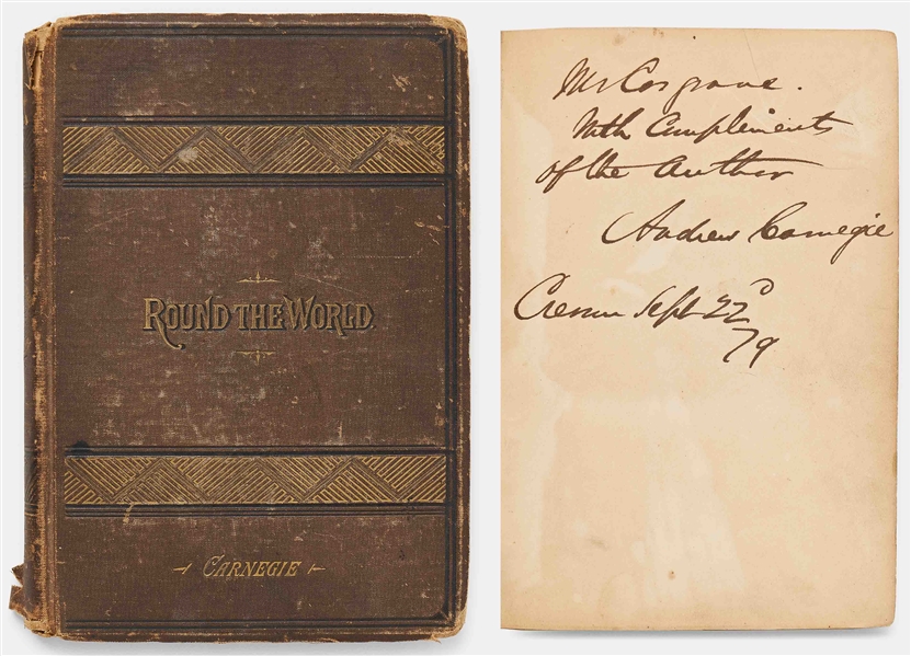 Andrew Carnegie Signed Private Edition of His Travelogue '' Notes of a Trip Round The World'' -- Published in 1879 for Private Distribution by Carnegie