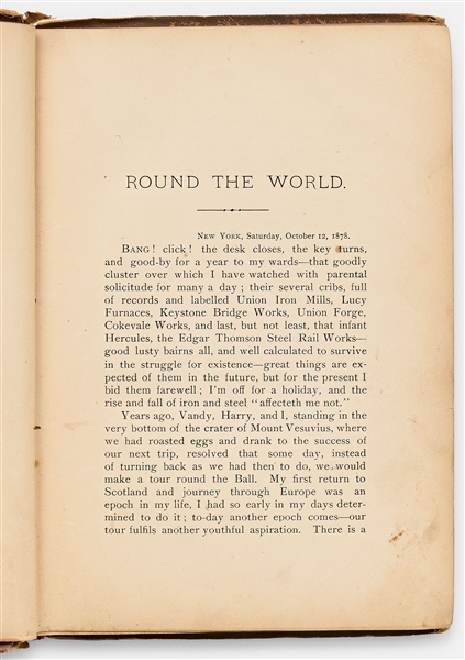Andrew Carnegie Signed Private Edition of His Travelogue '' Notes of a Trip Round The World'' -- Published in 1879 for Private Distribution by Carnegie