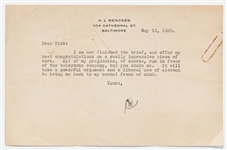 Lot of Two H.L. Mencken Initialed Letters from May 1935 -- ''...It will take a powerful argument and a liberal use of alcohol to bring me back to my normal frame of mind...''