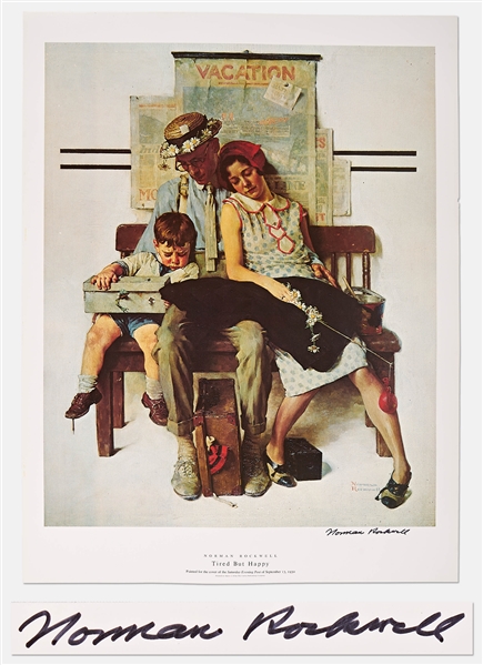 Norman Rockwell Signed Lithograph of His Famous Painting ''Tired But Happy'' -- Measures 19'' x 25''