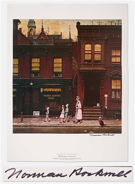 Norman Rockwell Signed Lithograph of His Famous Painting ''Walking to Church'' -- Measures 19'' x 25''