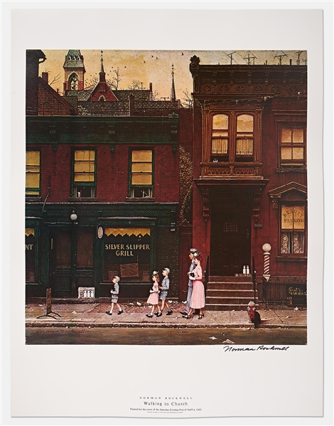 Norman Rockwell Signed Lithograph of His Famous Painting ''Walking to Church'' -- Measures 19'' x 25''
