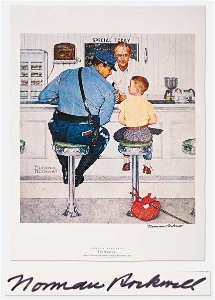 Norman Rockwell Signed Lithograph of His Famous Painting ''The Runaway'' -- Measures 19'' x 25''