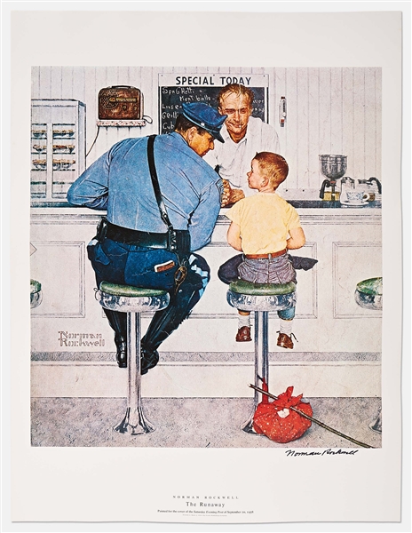 Norman Rockwell Signed Lithograph of His Famous Painting ''The Runaway'' -- Measures 19'' x 25''