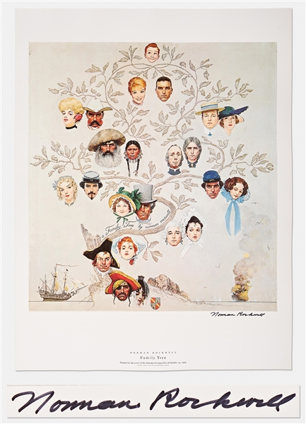 Norman Rockwell Signed Lithograph of His Famous Painting ''Family Tree'' -- Measures 19'' x 25''