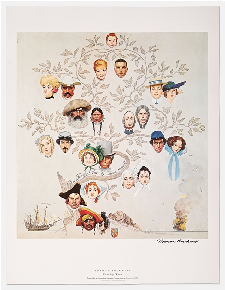 Norman Rockwell Signed Lithograph of His Famous Painting ''Family Tree'' -- Measures 19'' x 25''