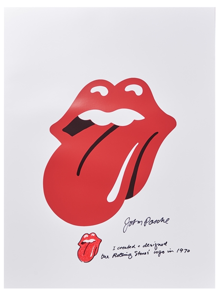 John Pasche Hand-Drawn and Signed "Tongue and Lips" Artwork on a Rolling Stones Lithograph Poster