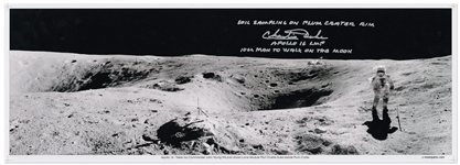 Charlie Duke Signed 23.5 Panoramic Photo at the Edge of the Plum Crater