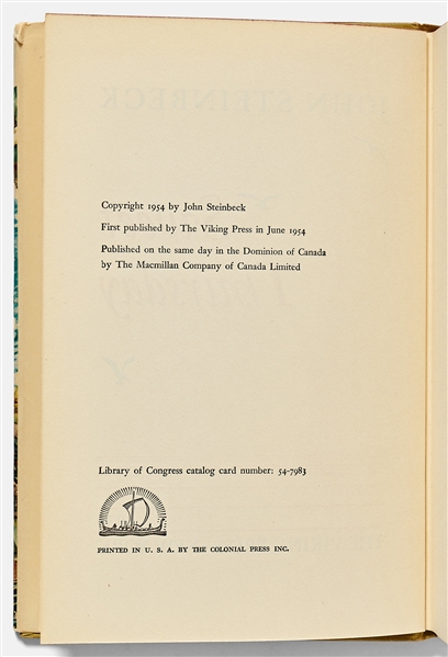 John Steinbeck Signed First Edition, First Printing of ''Sweet Thursday'' -- ''...face the future with courage, humility and money...''