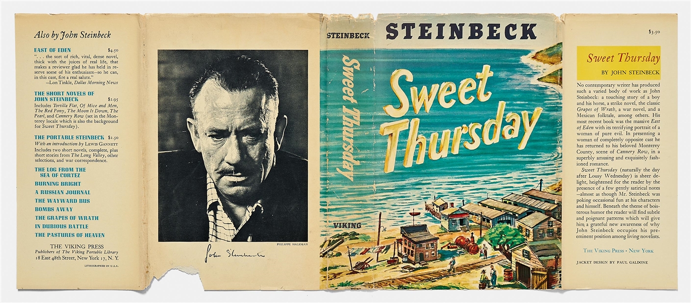 John Steinbeck Signed First Edition, First Printing of ''Sweet Thursday'' -- ''...face the future with courage, humility and money...''