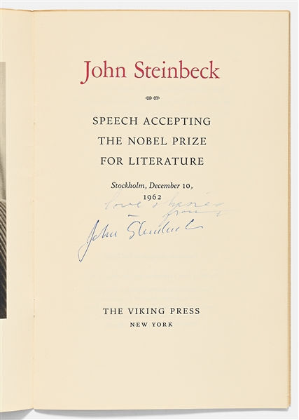 John Steinbeck Signed Acceptance Speech for His Nobel Prize for Literature