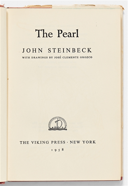 John Steinbeck Signed Presentation Copy of ''The Pearl'' -- ''...'delightful, brilliant, gorgeous, talented...I have tested this product and certify that the claims made for it are accurate...''