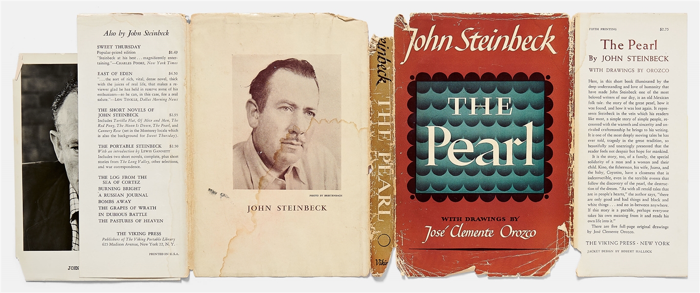 John Steinbeck Signed Presentation Copy of ''The Pearl'' -- ''...'delightful, brilliant, gorgeous, talented...I have tested this product and certify that the claims made for it are accurate...''