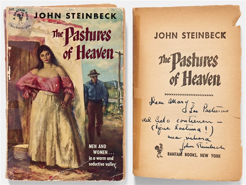 John Steinbeck Signed Presentation Copy of ''The Pastures of Heaven'' -- ''...The pastures of the sky contain...a viper...''