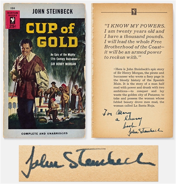 John Steinbeck Signed Presentation Copy of His First Novel, ''Cup of Gold'' -- Steinbeck Writes: ''...a lousy book / John Steinbeck''