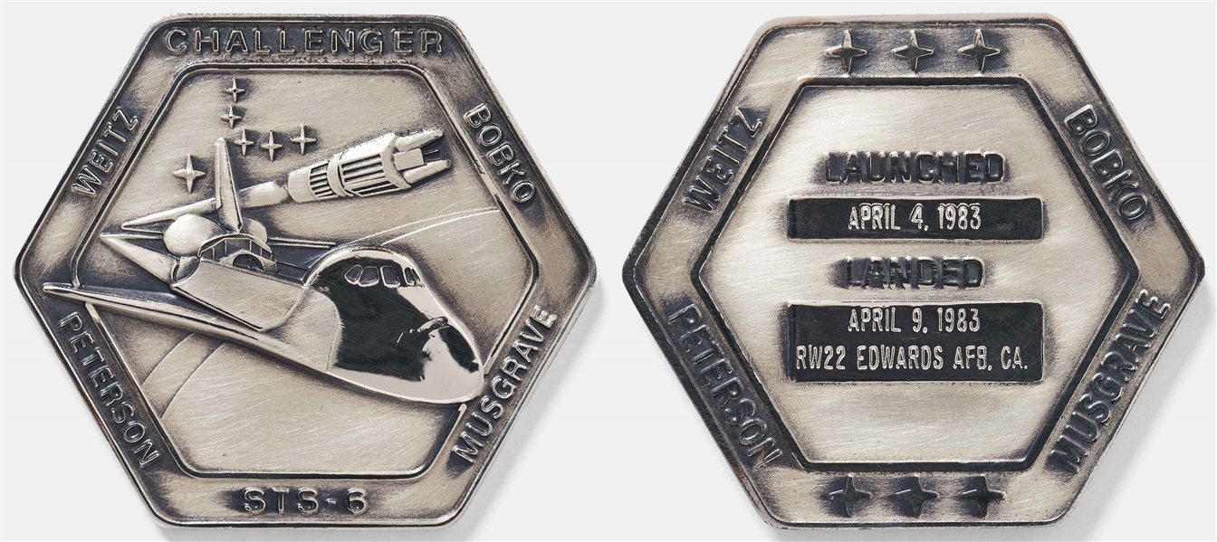 Sally Ride's Personally Owned STS-6 Space Shuttle Challenger Robbins Medal