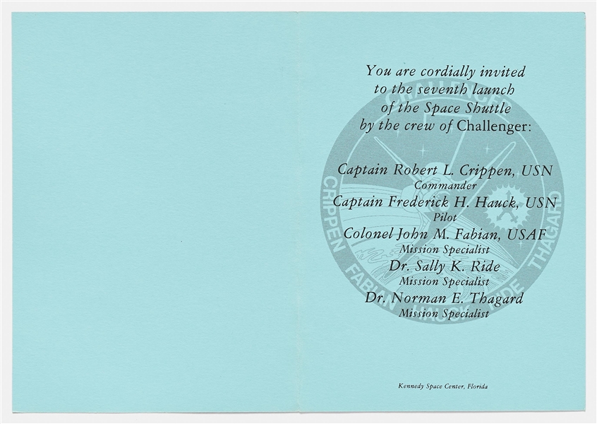 Sally Ride's Personally Owned Collection of STS-7 Space Shuttle Challenger Launch Invitations & Stationery