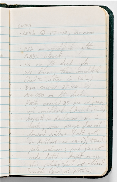 Sally Ride's Personal Diaries for STS-41-G, Describing Every Aspect of the Mission from Pre-Flight to Debrief -- ''...strange sensation when you 1st close your eyes: feel like you're still moving...''