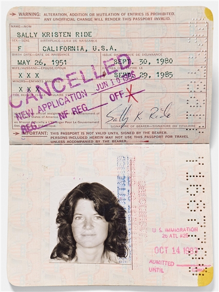 Sally Ride's Personally Owned and Signed Passport from Her NASA Years, 1980-1985