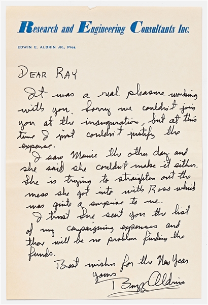 Buzz Aldrin Autograph Letter Signed, Likely Regarding His Campaigning for Richard Nixon in 1972