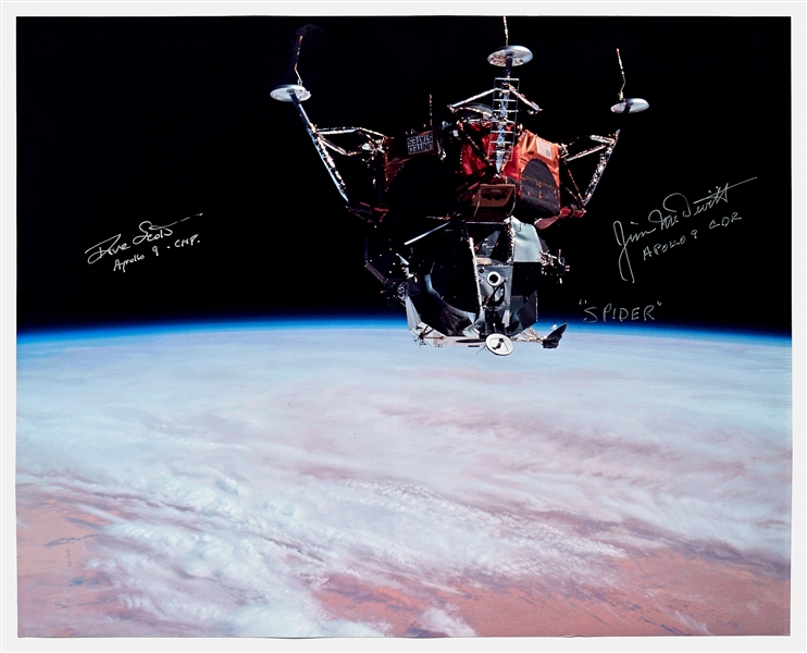 Jim McDivitt and Dave Scott Signed 20'' x 16'' Photo from Apollo 9 of the Lunar Module Suspended in Outer Space