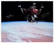 Jim McDivitt and Dave Scott Signed 20'' x 16'' Photo from Apollo 9 of the Lunar Module Suspended in Outer Space