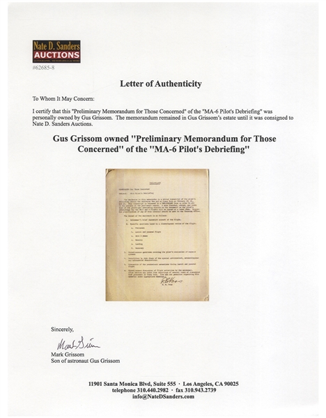 Gus Grissom's Personally Owned Copy of John Glenn's Debriefing for the Mercury-Atlas 6 Mission -- Encapsulated by CAG