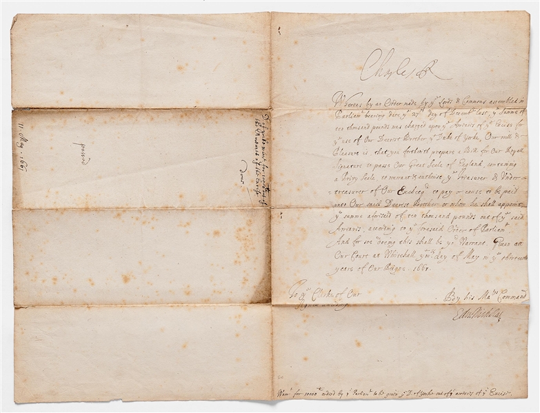 Lettre Du Roi Charles I - Copie Ancienne De 1899 (126+ Ans), Document Historique