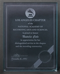 Grammy Plaque Awarded to Natalie Cole from 1991, the Year She Released Unforgettable... with Love