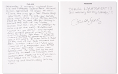 Paula Jones Handwritten, Signed Statement Regarding Bill Clinton -- Clinton then approached the sofa and as he sat down he lowered his trousers