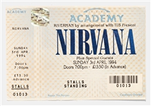Nirvana Concert Ticket From 3 April 1994 in London