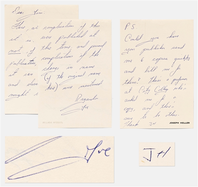 Joseph Heller Autograph Letter Signed -- Heller Writes to a Professor Writing a Book of Critical Essays About "Catch-22"