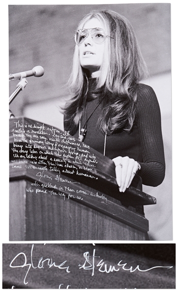 Gloria Steinem Handwritten 16 x 20 Photo with Her Thoughts on the Womens Rights Movement -- "It really is a revolution"
